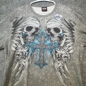 MMA Elite UFC Mens XL Long Sleeve Thermal Shirt Skulls Cross Grey Y2K